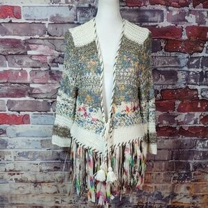 Adore Boho Crochet Knit Fringed Cardigan Sweater